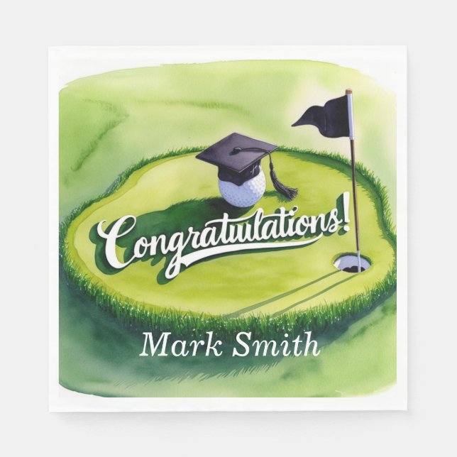 Golf Studenten Grattis Party på grönt Pappersservett (Framsidan)