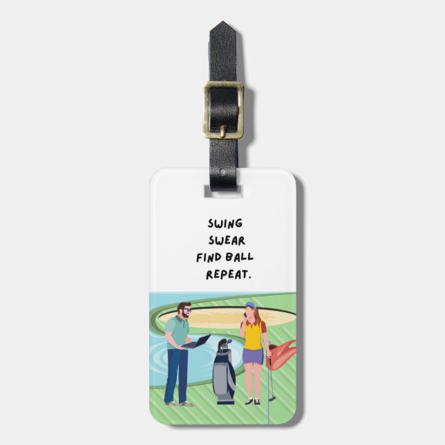 Golf Swing Swear Find boll repeterar Golfer Bagagebricka (Vertikal Framsida)