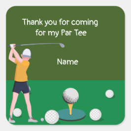 Golf tack för att du kom till min party fyrkantigt klistermärke