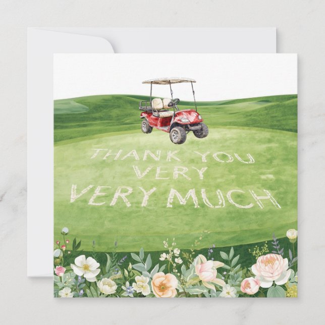 Golf-tack för golfer med blommor tack kort (Framsida)