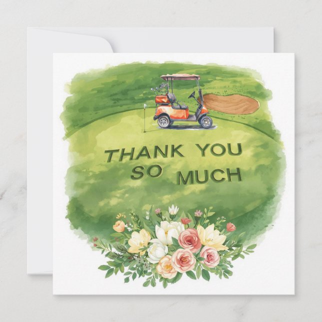 Golf-tack för golfer med blommor tack kort (Framsida)