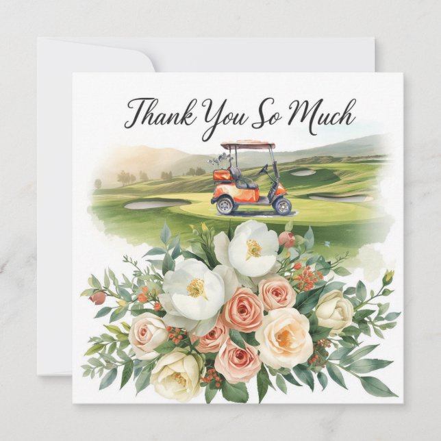 Golf-tack för golfer med blommor tack kort (Framsida)