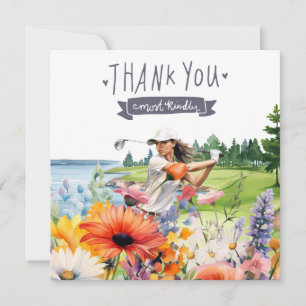 Golf - tack, kort med blommor, vattenfärg