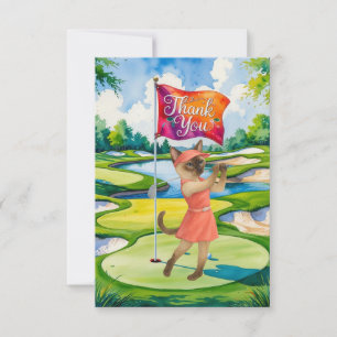 Golf-tack-kort med golfer-kattälskare på grönten tack kort