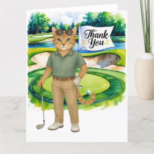 Golf-tack-kort med golfer-kattälskare på grönten tack kort