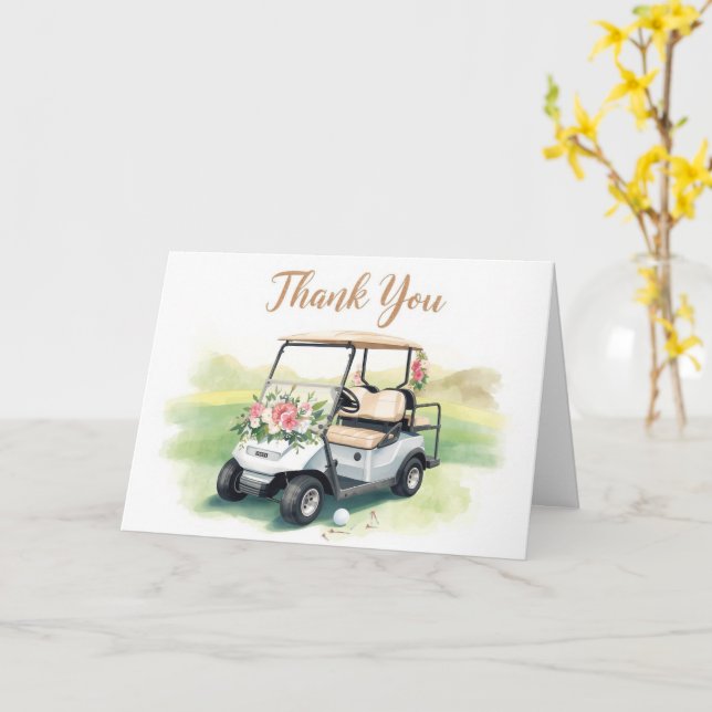 Golf Tack med golfkärra och blommor Kort (Gul blomma)