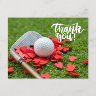 Golf Tack med kärlek-rött hjärta på grönt golfer Vykort