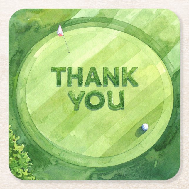 Golf Tacksamhets Coaster | Elegant Golfbana Underlägg Papper Kvadrat (Framsidan)