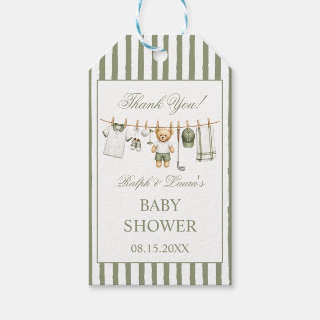 Golf Teddy Bear Baby Shower Tack Kort (Framsidan)