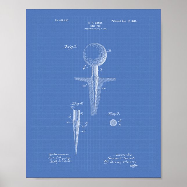 Golf Tee 1899 Patent Art - Blueprint Poster (Framsidan)