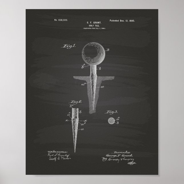 Golf Tee 1899 Patent Art - Chalkboard Poster (Framsidan)