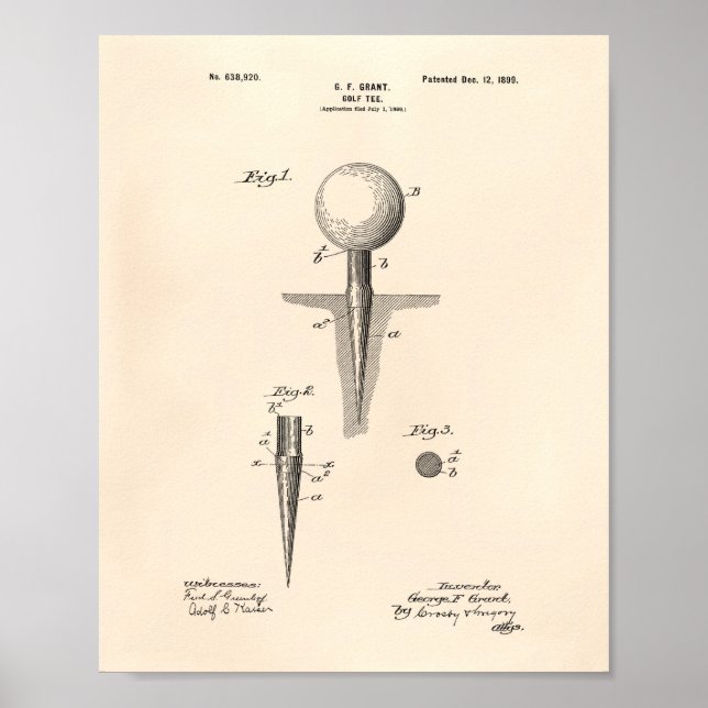 Golf Tee 1899 Patent Art - Old Peper Poster (Framsidan)
