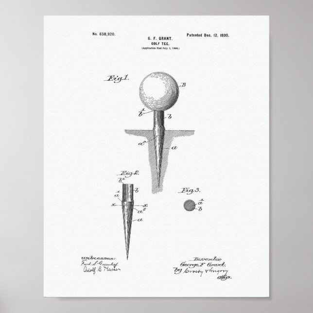 Golf Tee 1899 Patent Art - White Papper Poster (Framsidan)