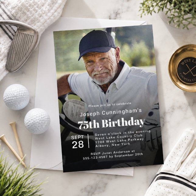 Golf tema 75-års födelsedagsfest foto inbjudningar (Skapare uppladdad)