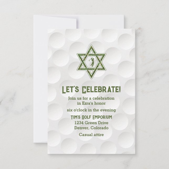 Golf-tema Bar Mitzvah mottagning inbjudan (Framsida)