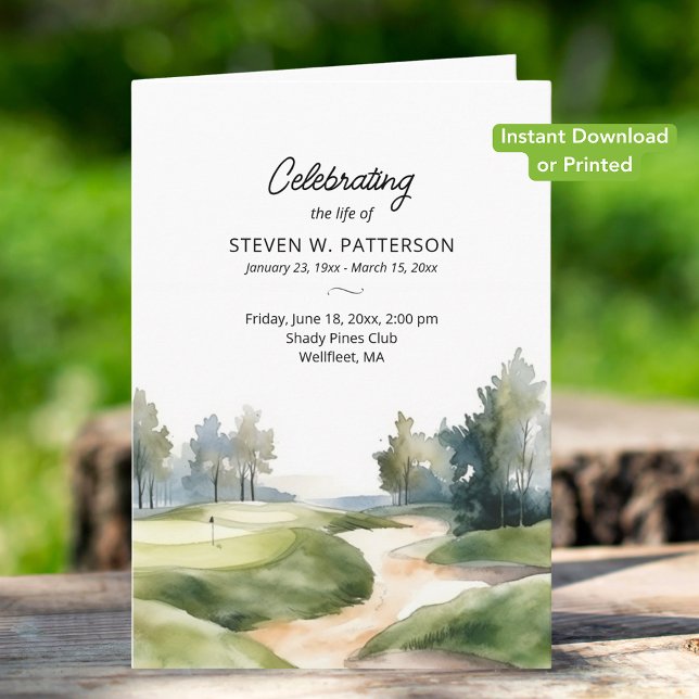 Golf tema, direkt nedladdningsbar begravningsprogr kort (Skapare uppladdad)