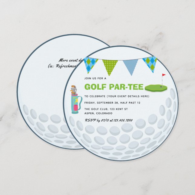 Golf Tema Födelsedagsinbjudan Inbjudningar (Fram/baksida)