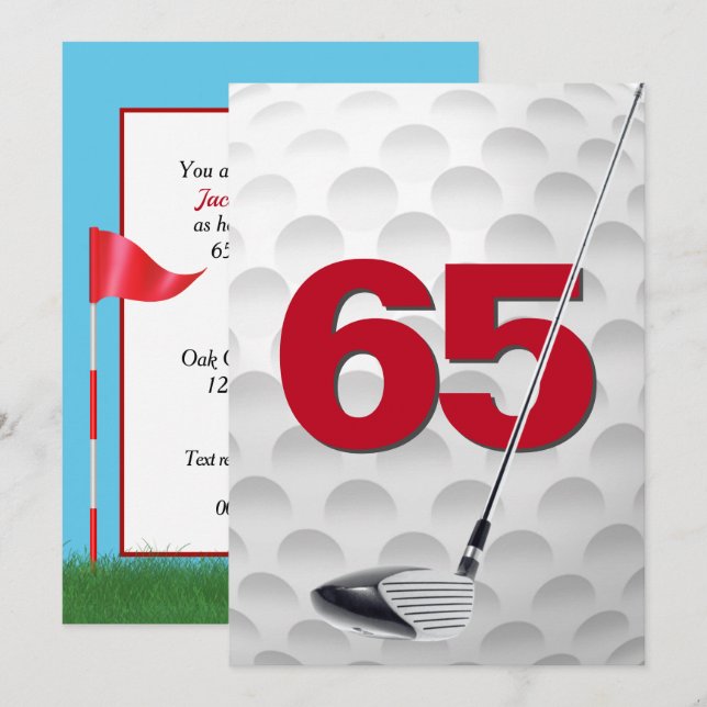 Golf-tema för 65e Födelsedagsfest Inbjudningar (Fram/baksida)