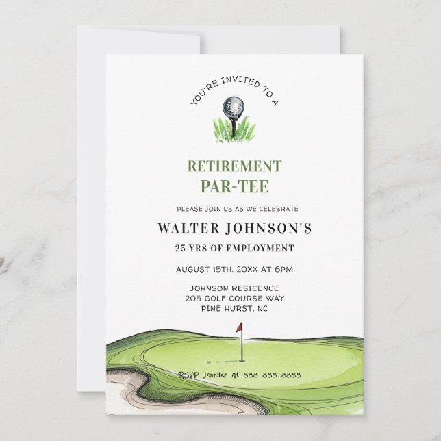 Golf-tema pensionering PAR-TEE Inbjudningar (Framsida)