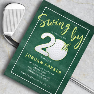 Golf tema sväng förbi 20-årsdag Stilig grön Inbjudningar