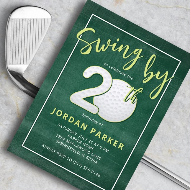 Golf tema sväng förbi 20-årsdag Stilig grön Inbjudningar (Skapare uppladdad)
