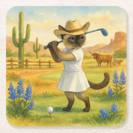 Golf Texas födelsedagstema för kattälskare Underlägg Papper Kvadrat