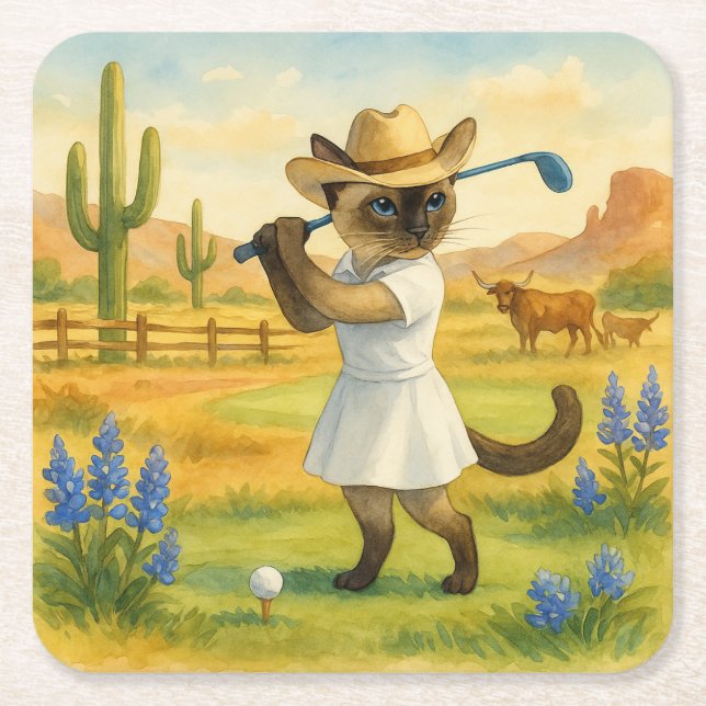 Golf Texas födelsedagstema för kattälskare  Underlägg Papper Kvadrat (Framsidan)