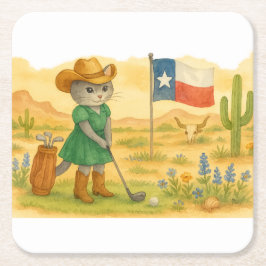 Golf Texas  Themed for Cat Lovers  Underlägg Papper Kvadrat