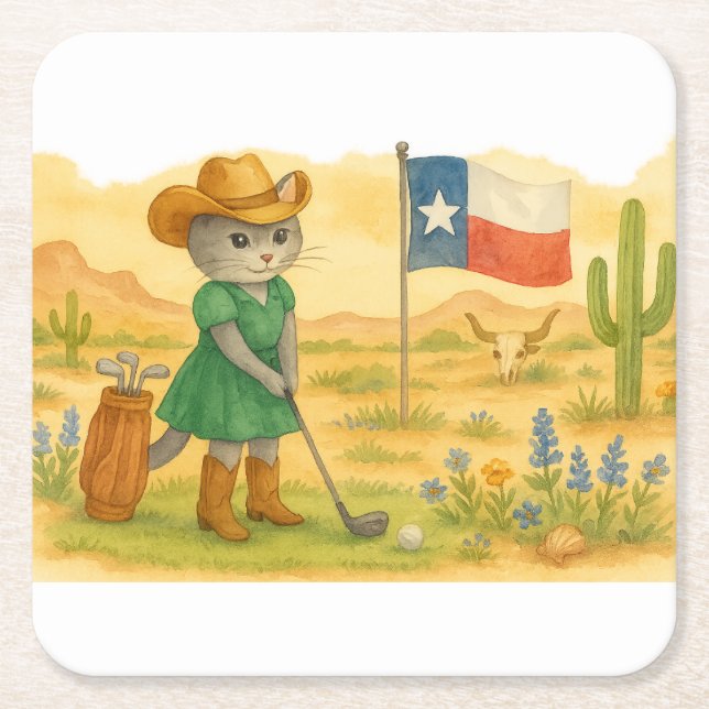 Golf Texas  Themed for Cat Lovers  Underlägg Papper Kvadrat (Framsidan)