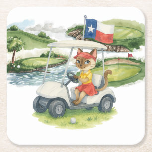 Golf Texas Theter for Cat Lovers Underlägg Papper Kvadrat