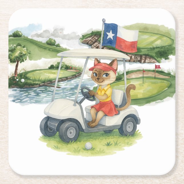 Golf Texas Theter for Cat Lovers Underlägg Papper Kvadrat (Framsidan)