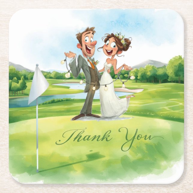 Golf Thank You Coaster | Elegant Golf Course  Underlägg Papper Kvadrat (Framsidan)
