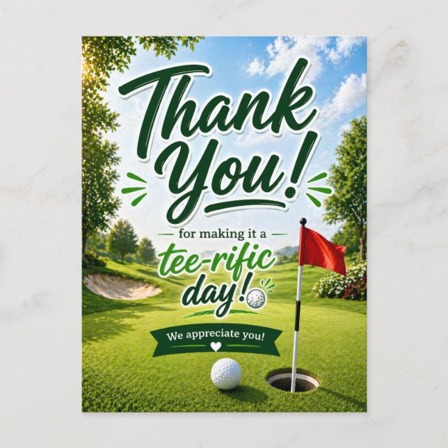 Golf Thank you for terrific day  Vykort (Framsida)