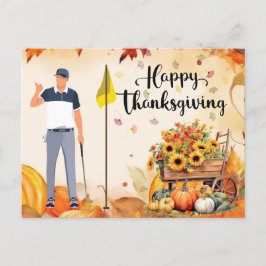 Golf Thanksgiving Autumn Hälsning för Golfer Vykort