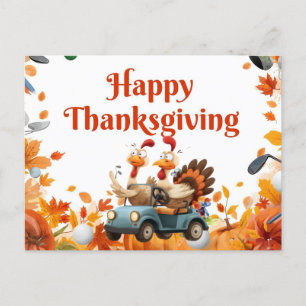 Golf-Thanksgiving med golf cart Autumn tema Helg Vykort