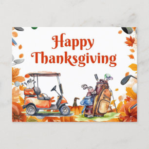 Golf-Thanksgiving med golf cart Autumn tema Helg Vykort