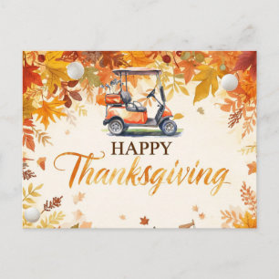 Golf-Thanksgiving med golf cart Autumn tema Helg Vykort