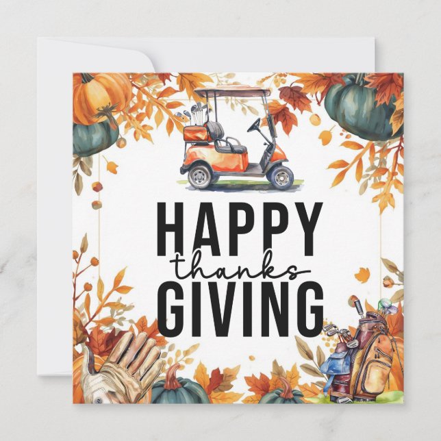 Golf-Thanksgiving med golf cart Autumn tema Julkort (Framsida)