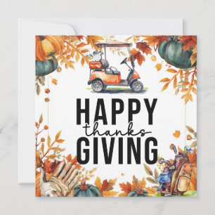Golf-Thanksgiving med golf cart Autumn tema Julkort