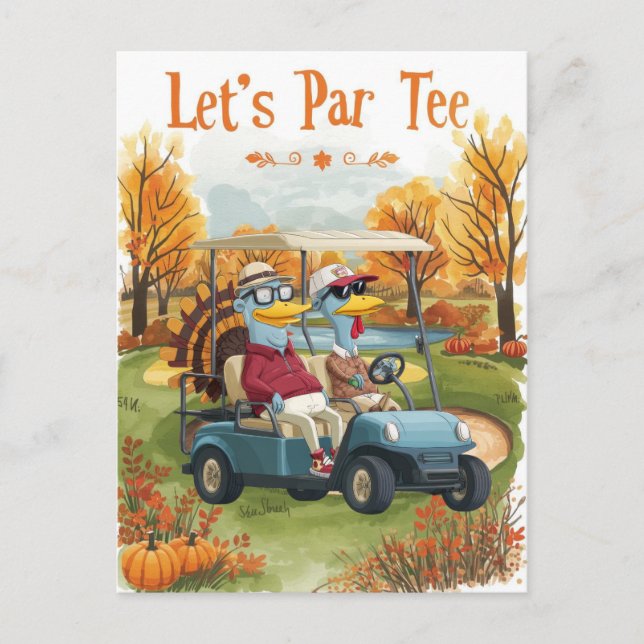 Golf Thanksgiving Party Autumn Golf Course Vykort (Framsida)