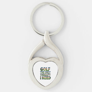 Golf the Only Therapy, Trendig Twisted Heart Silverfärgad Nyckelring
