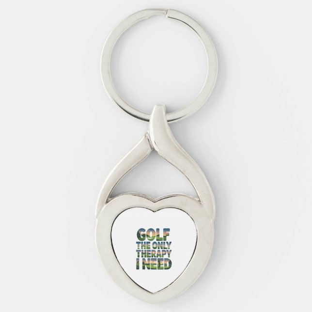 Golf the Only Therapy, Trendig Twisted Heart Silverfärgad Nyckelring (Framsidan)
