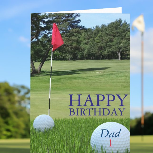 Golf Theme Birthday Card för Golfing Pappa Kort ('Fore' your golfing dad (and your golfing mom too) just add your birthday message)