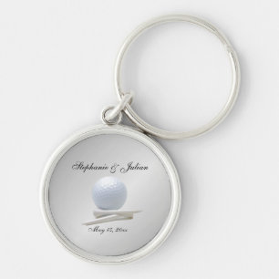 Golf Theme Bröllop Silver Namn och Date Keychain Rund Silverfärgad Nyckelring