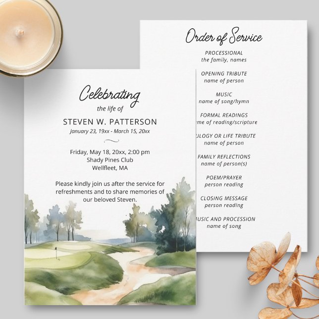 Golf Theme, Firande of Life Funeral Programme Inbjudningar (Skapare uppladdad)