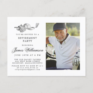 Golf Theme Pension Party Photo Black White Inbjudan Vykort