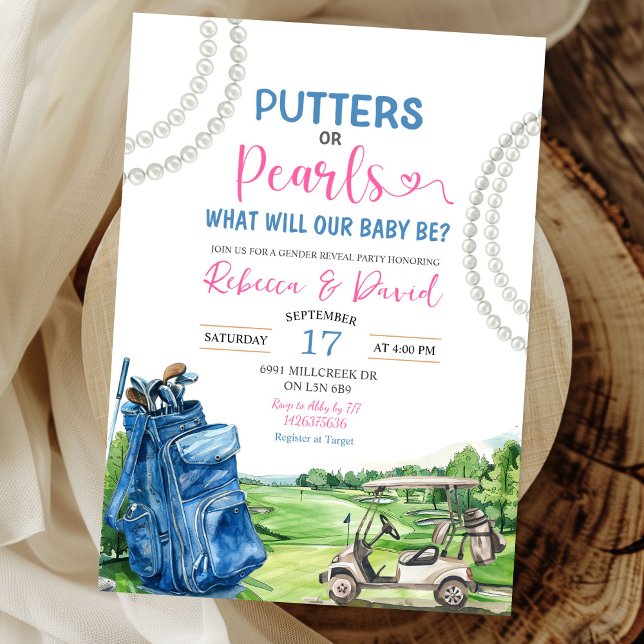 Golf Theme Putters eller Pearls Gender Reveal Part Inbjudningar (Skapare uppladdad)