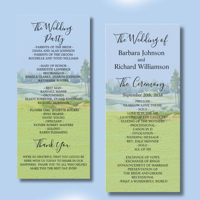 Golf Theme Wedding Order of Service Program (Skapare uppladdad)