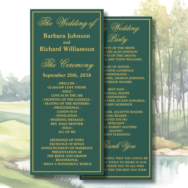 Golf Theme Wedding Order of Service Program (Skapare uppladdad)