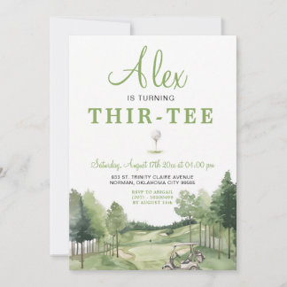 Golf Thir-Tee Vuxen Födelsedag Grön Inbjudningar
